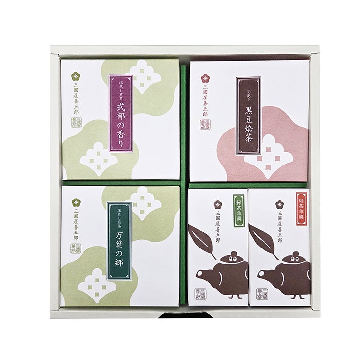 式部の香りと万葉の郷とほうじ茶と羊羹セット | 三國屋善五郎